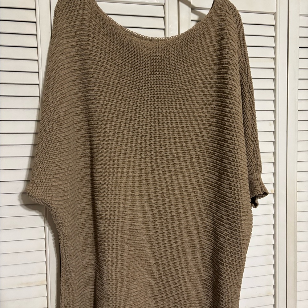 Tan Oversized Shrug with Ribbed Knit Texture